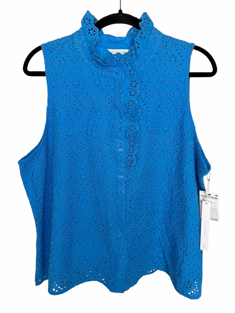 NWT Caslon Ruffle Eyelet Sleeveless Button-Up Shirt - Size XL